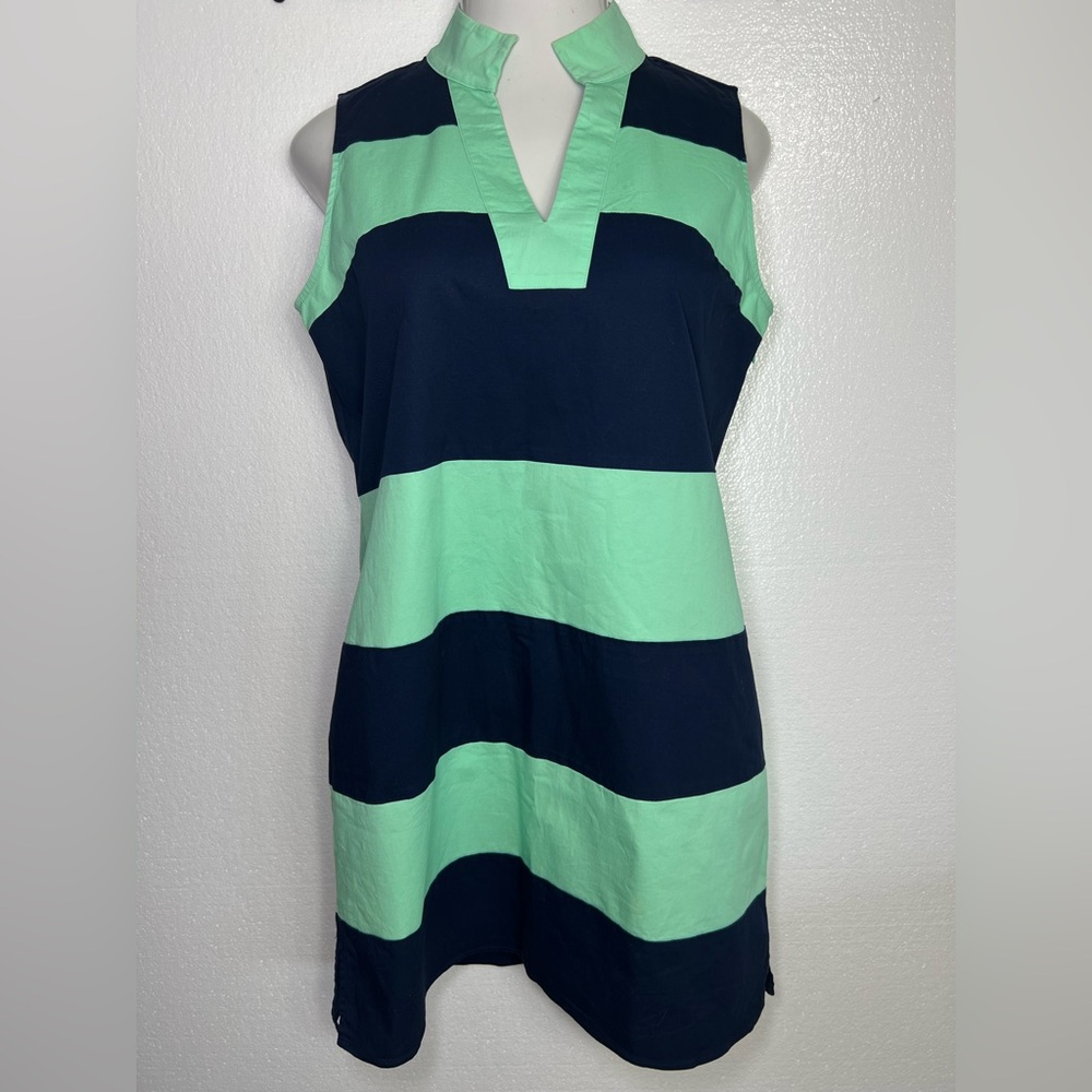 Sail to Sable Navy and Mint Green Sleeveless Stripe Shift Dress